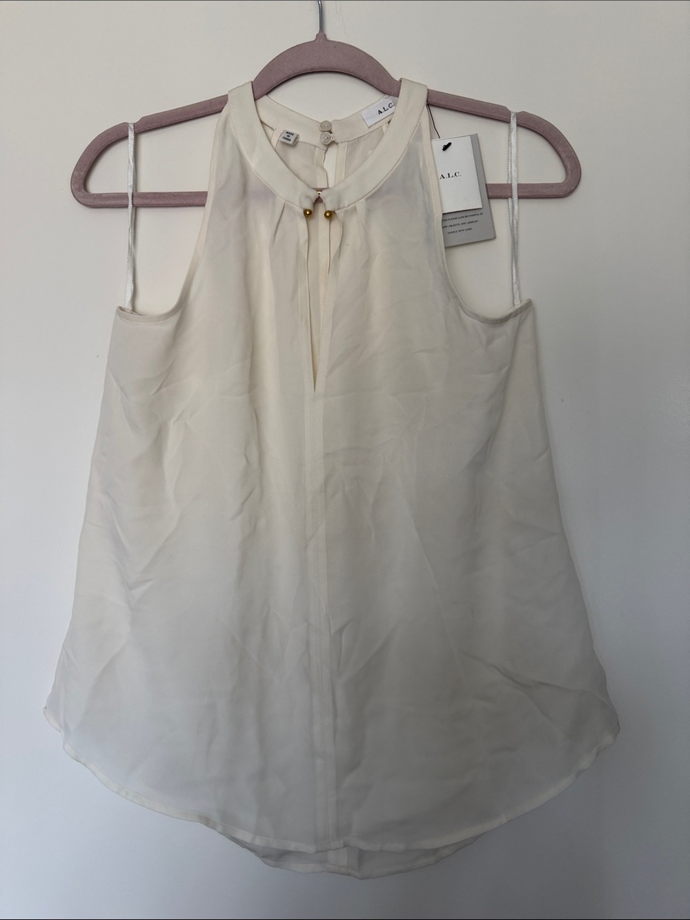 A.L.C. Cream Sleeveless Beaded Keyhole Camisole